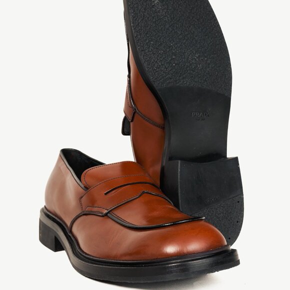 Prada Bruciato Bright Calf Leather Round Toe Penny Loafers - Picture 4 of 11